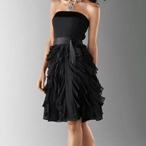 WHBM Black Strapless Fit Flare Ruffle Belt Dress